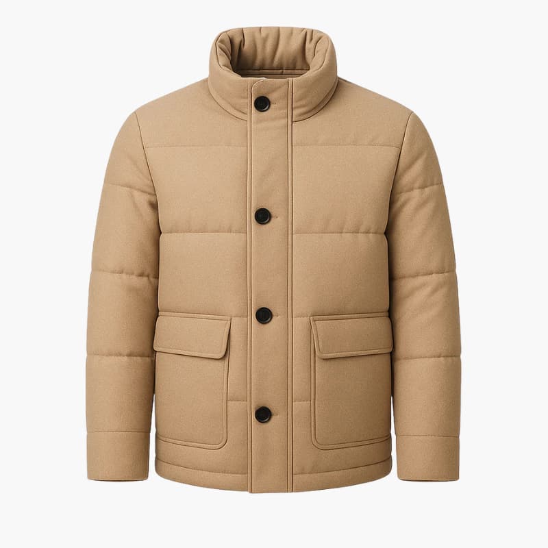 Men’s Puffer Jacket with Zipper Front and Padded Surface