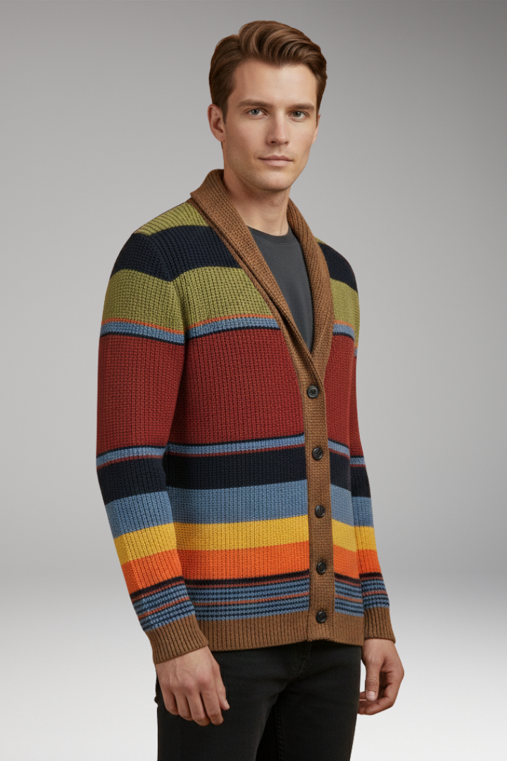 Men's Sweater Jacket with Lapel and Buttons