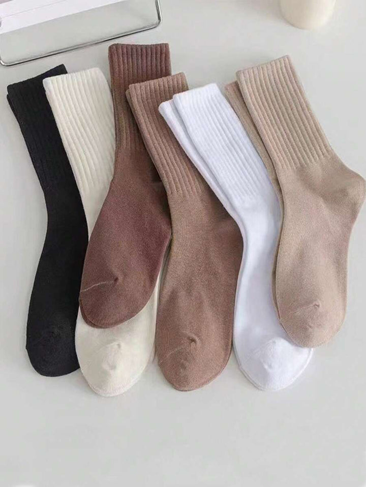 Women's Crew Socks with Ruffled Edge and Ribbed Texture