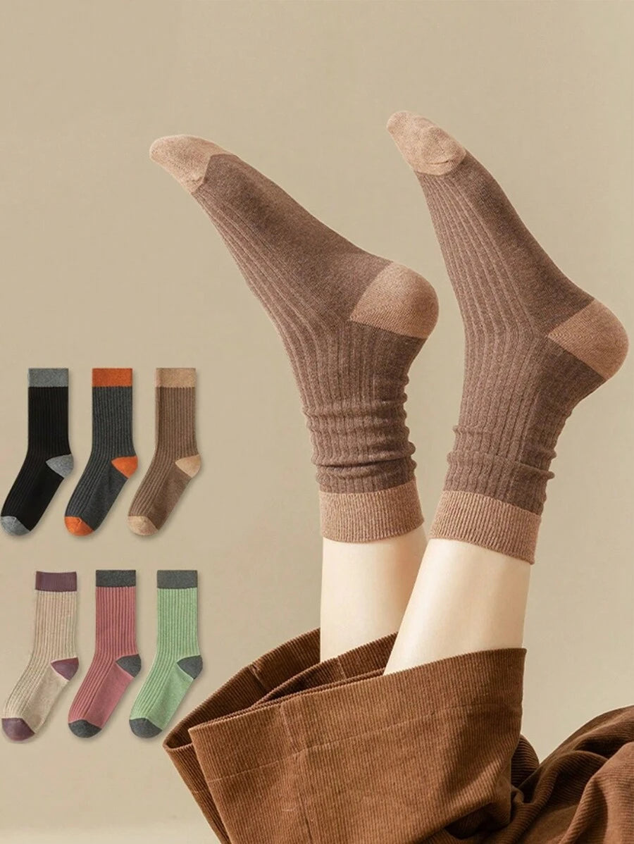 Women's Crew Socks with Ruffled Edge and Ribbed Texture