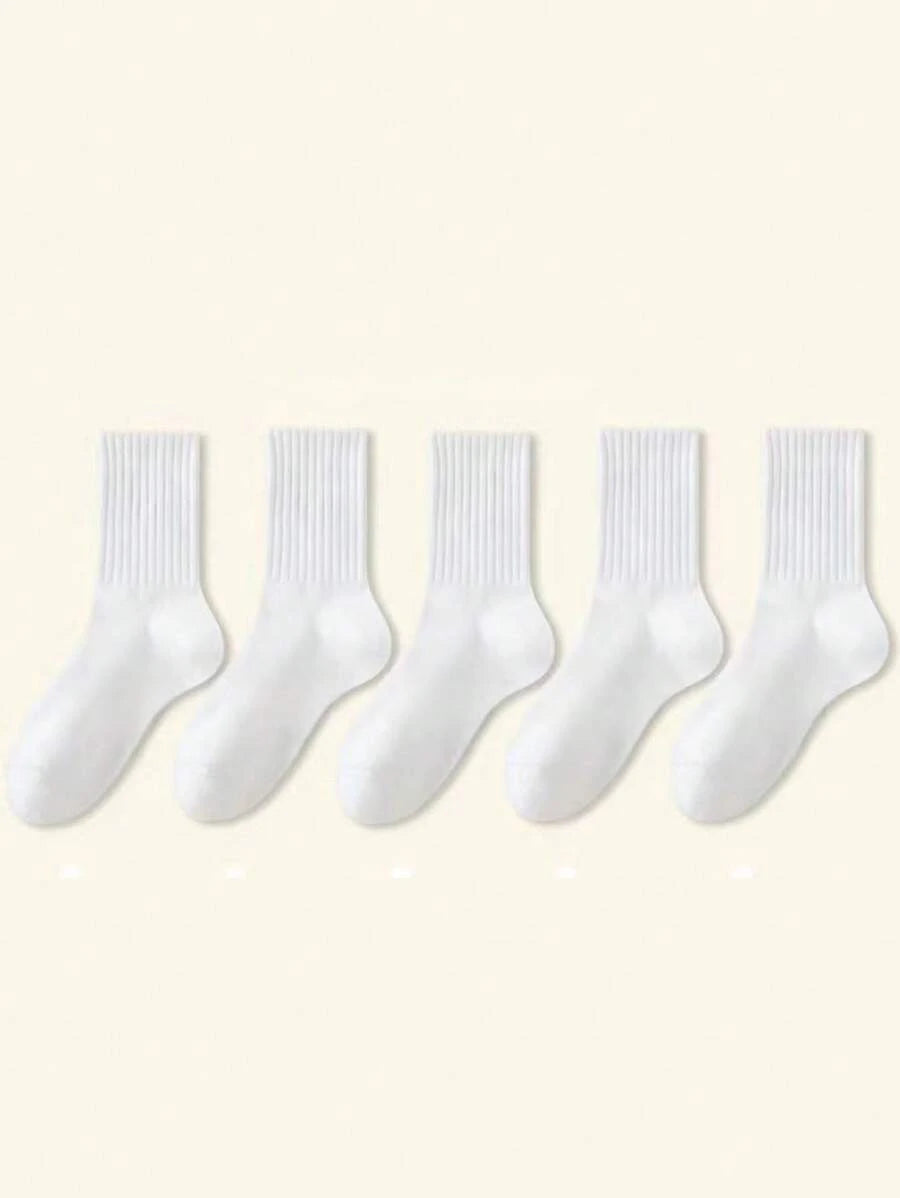 Women's Crew Socks with Ruffled Edge and Ribbed Texture