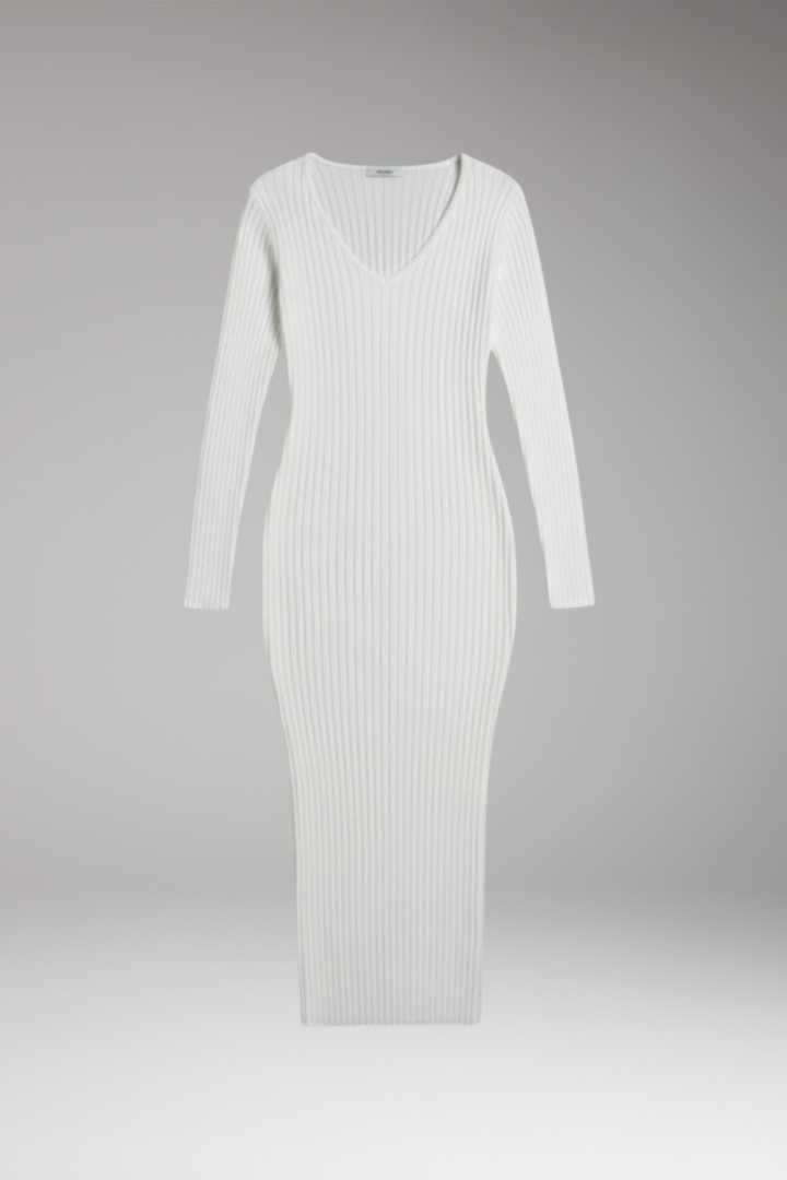 Women's Bodycon Midi Dress with Ribbed Knit and Stretch Fit