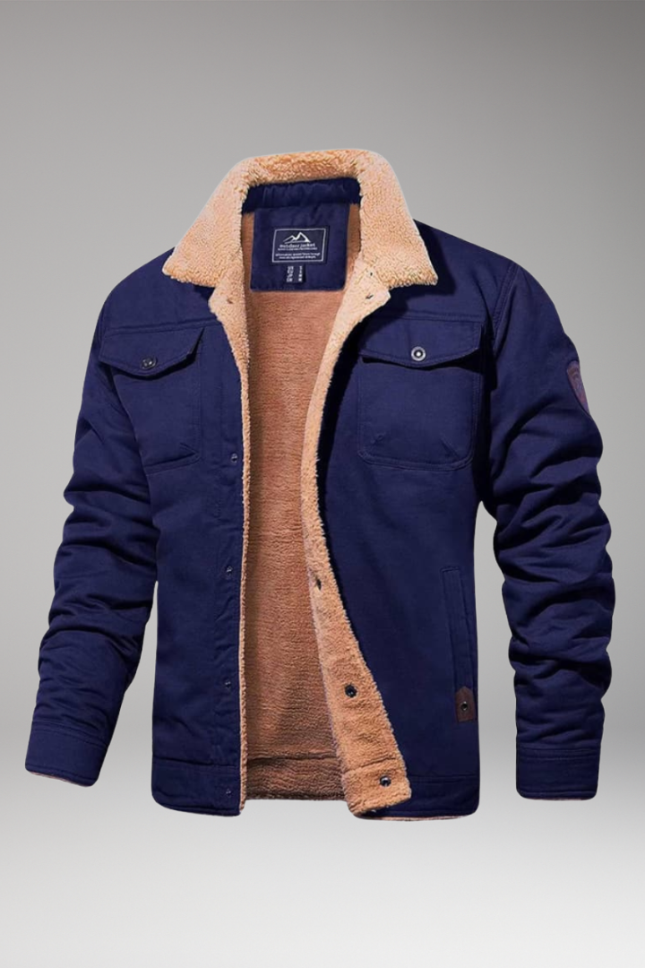 Men's Jacket with Button Closure and Sherpa Lining