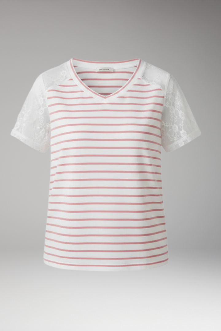 Women's T'Shirt with Lace Sleeves and Stripes