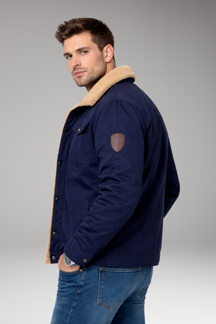 Men's Jacket with Button Closure and Sherpa Lining