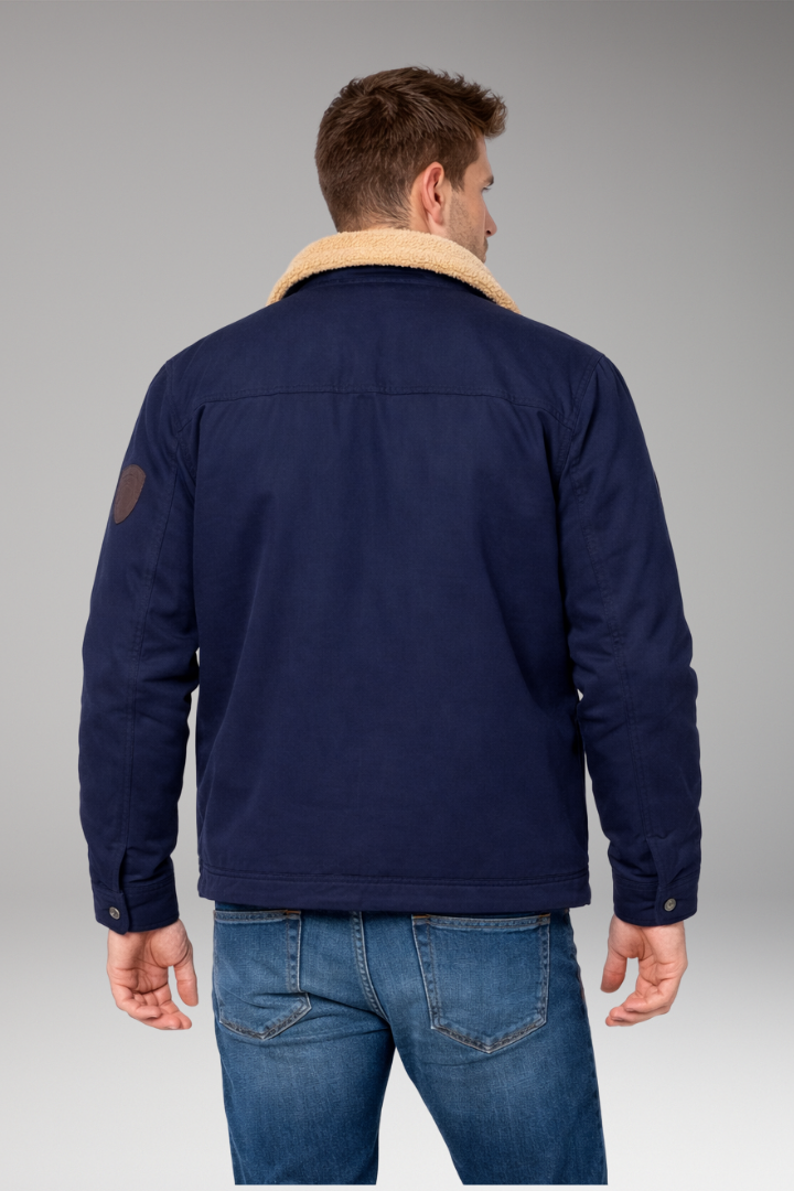 Men's Jacket with Button Closure and Sherpa Lining