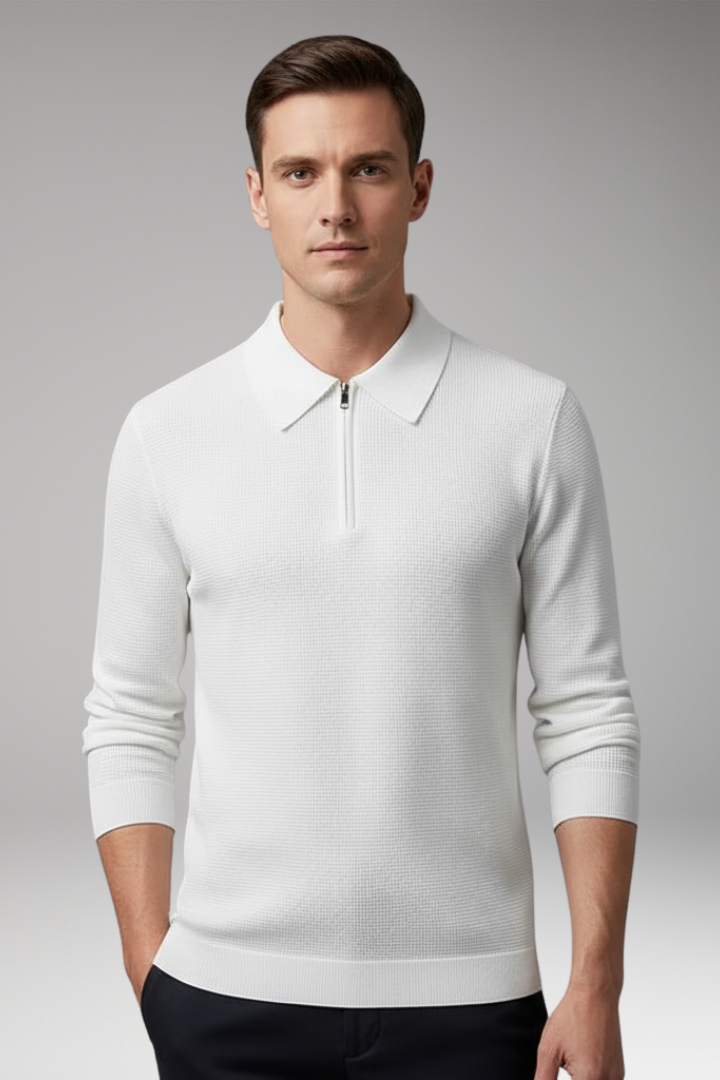 Men’s Quarter-Zip polo Sweater with Ribbed Surface