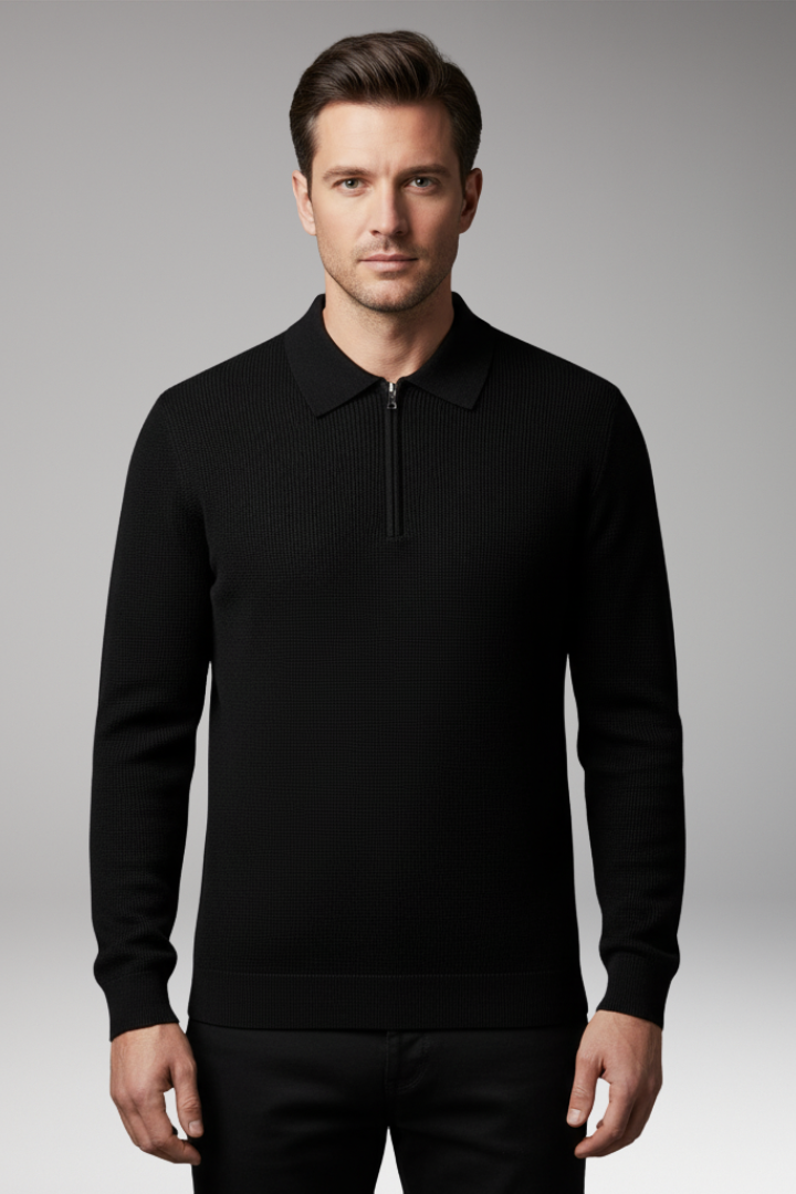 Men’s Quarter-Zip polo Sweater with Ribbed Surface