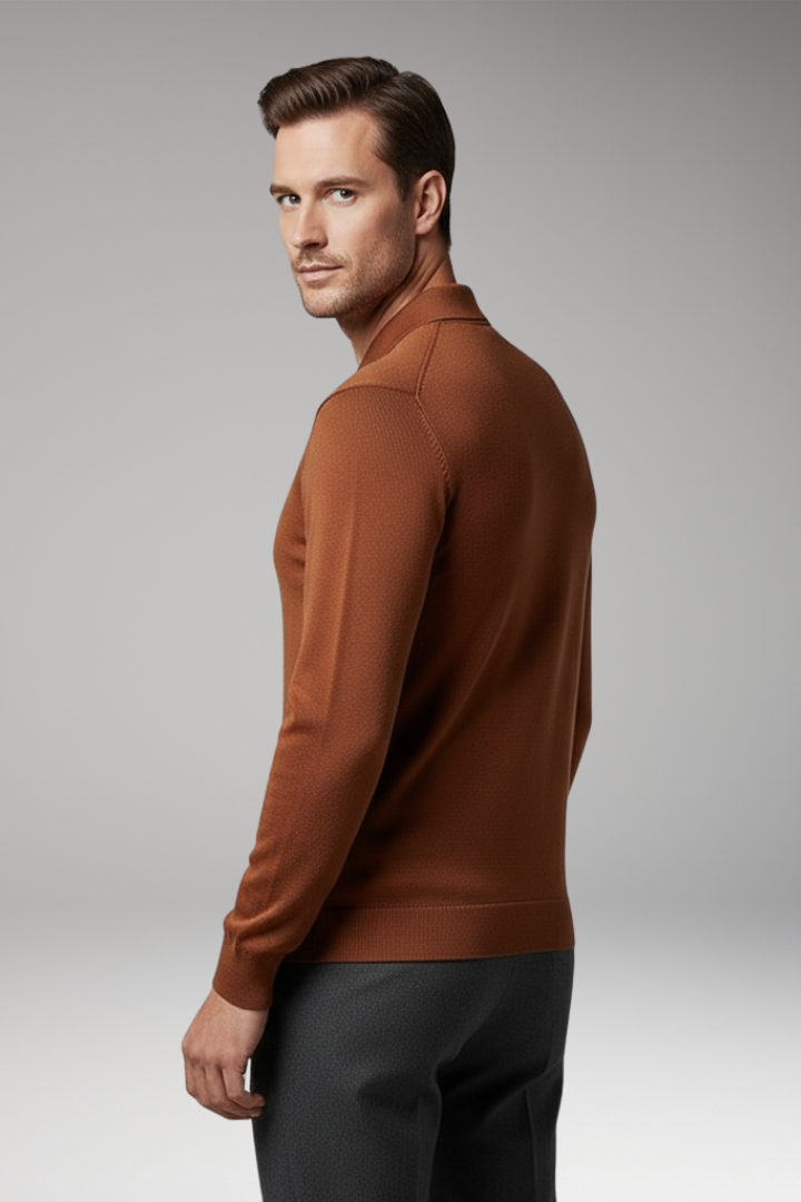 Men’s Quarter-Zip polo Sweater with Ribbed Surface