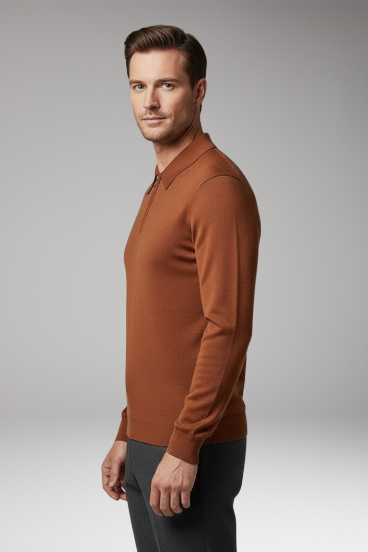 Men’s Quarter-Zip polo Sweater with Ribbed Surface