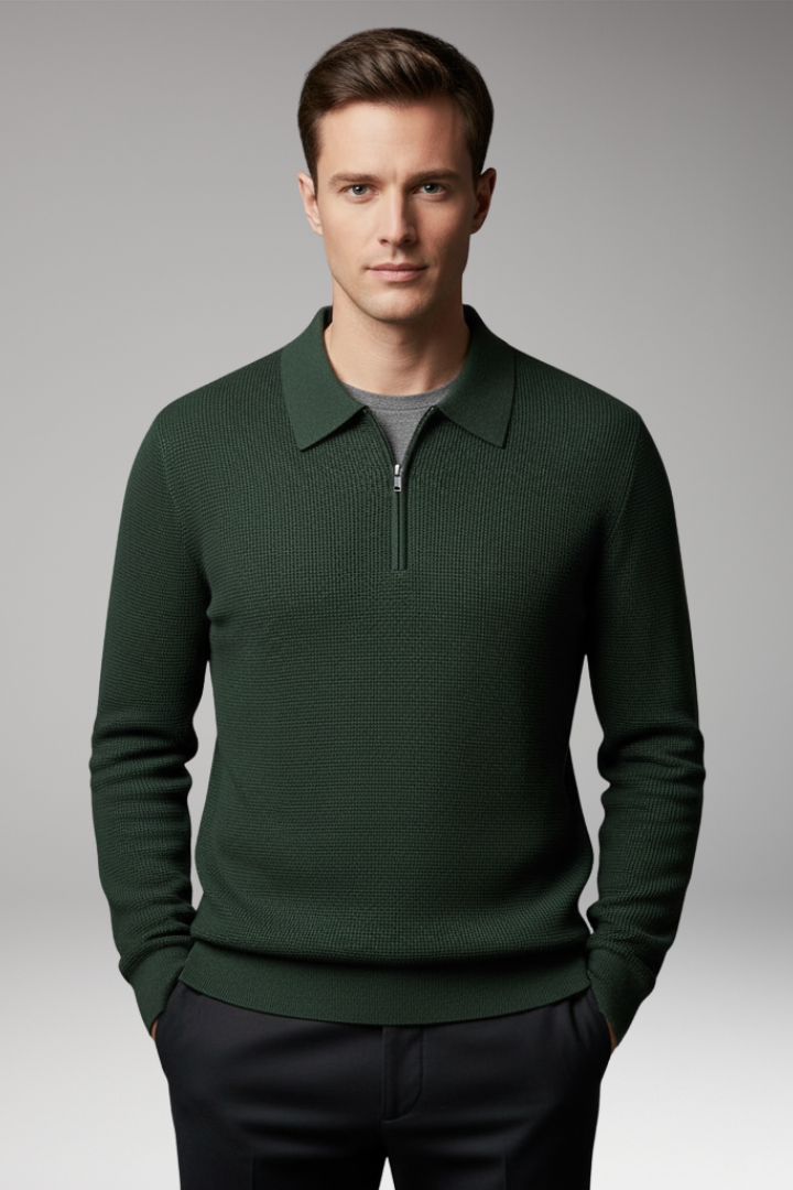 Men’s Quarter-Zip polo Sweater with Ribbed Surface