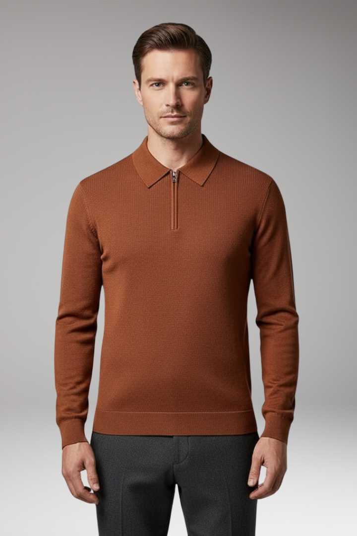 Men’s Quarter-Zip polo Sweater with Ribbed Surface