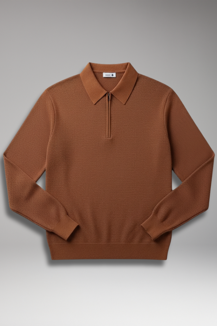 Men’s Quarter-Zip polo Sweater with Ribbed Surface