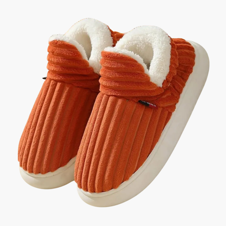 Women's Plush Slippers with Ribbed Surface and Inner Lining