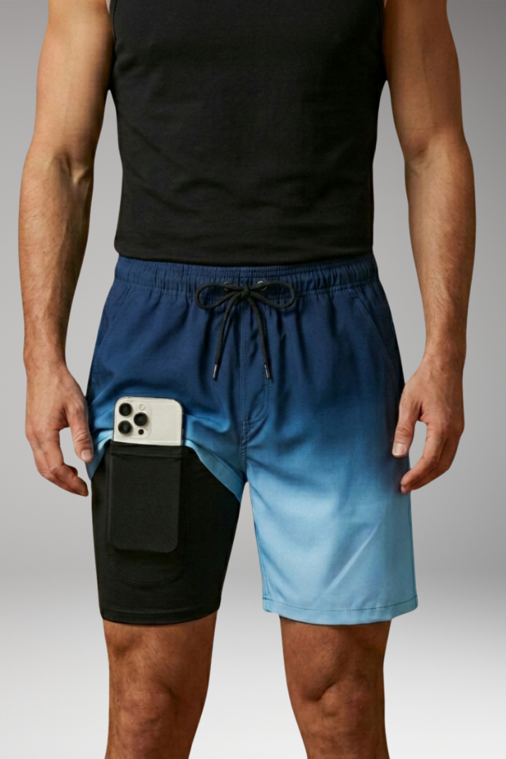 Men's Stretch Shorts with Drawstring Waistband and Inner Briefs