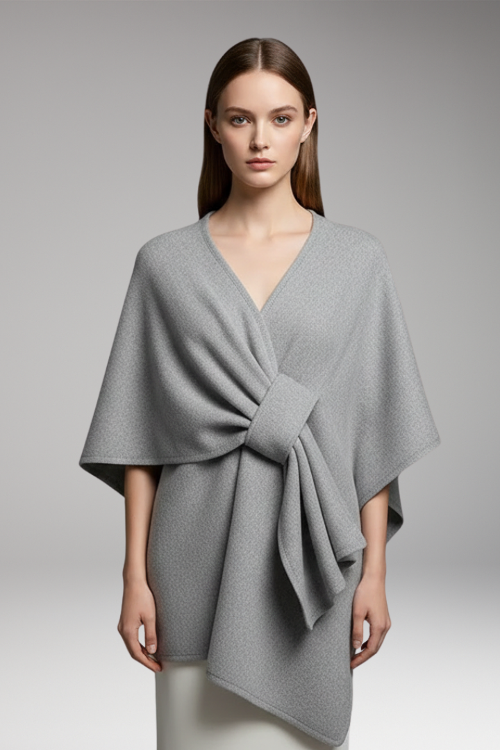 Women's Poncho Shawl with Double-Sided Design and Wide Drape