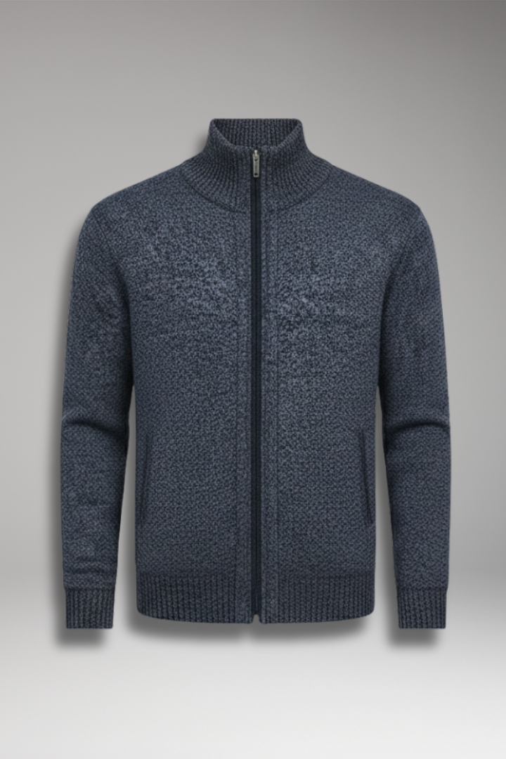 Men’s Cardigan Sweater with Stand Collar and Button Closure