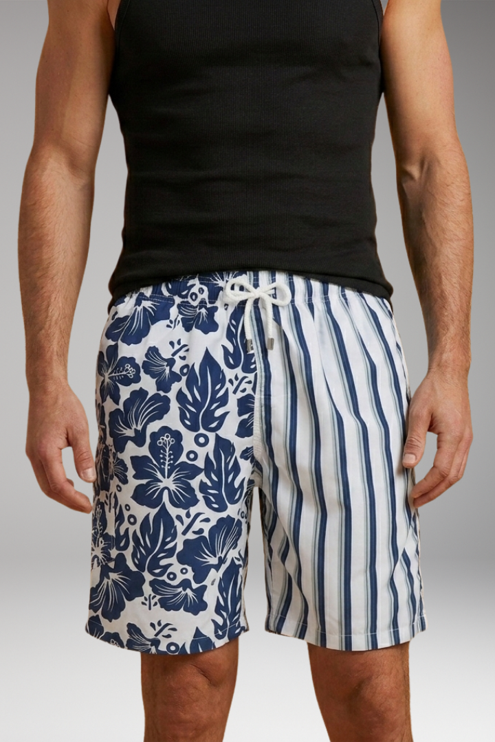 Men's Swim Shorts with Stretch Waistband and Tropical Print