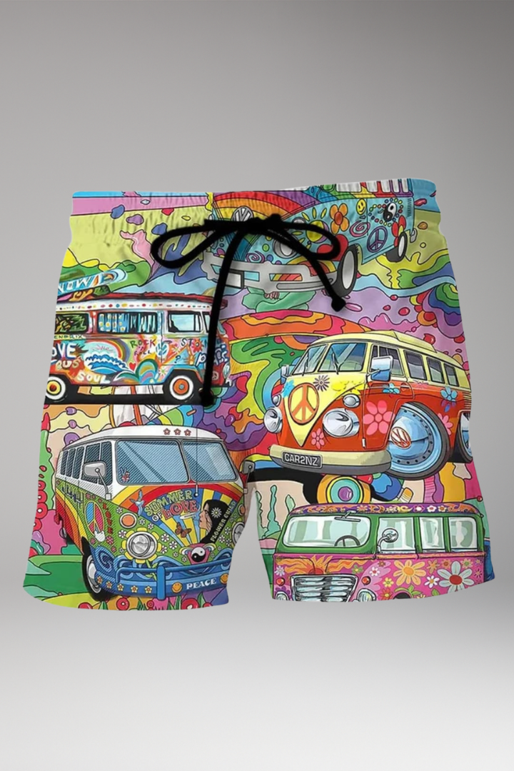 Men's Boardshorts with Colorful Printed Design and Drawstring Waistband