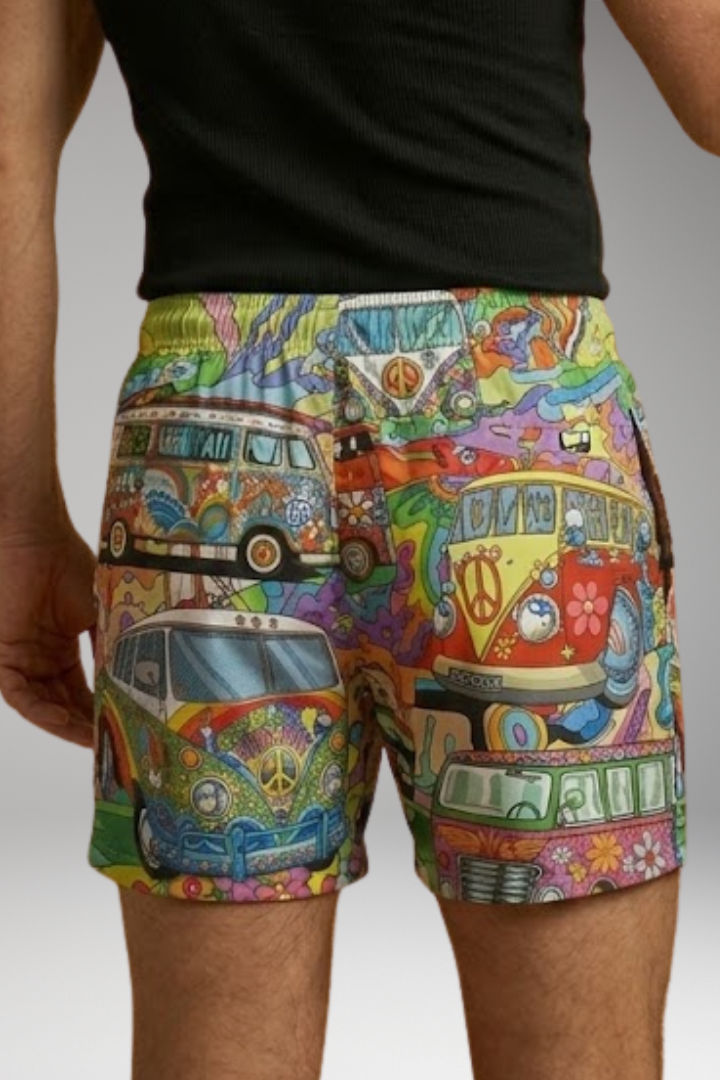Men's Boardshorts with Colorful Printed Design and Drawstring Waistband