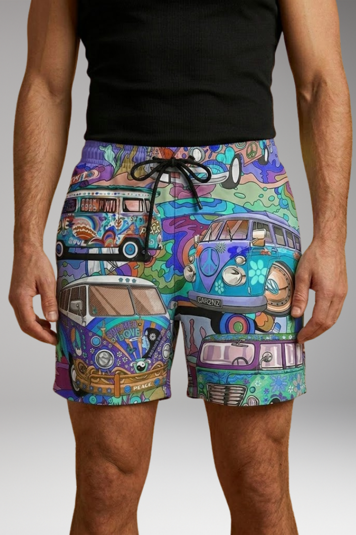 Men's Boardshorts with Colorful Printed Design and Drawstring Waistband