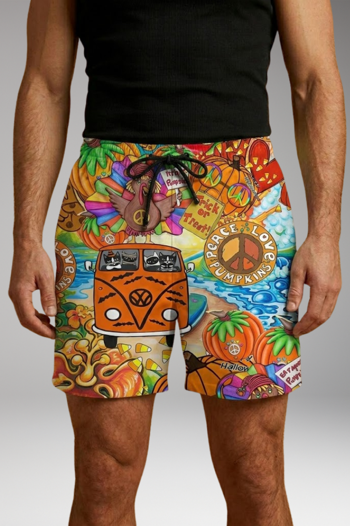 Men's Boardshorts with Colorful Printed Design and Drawstring Waistband