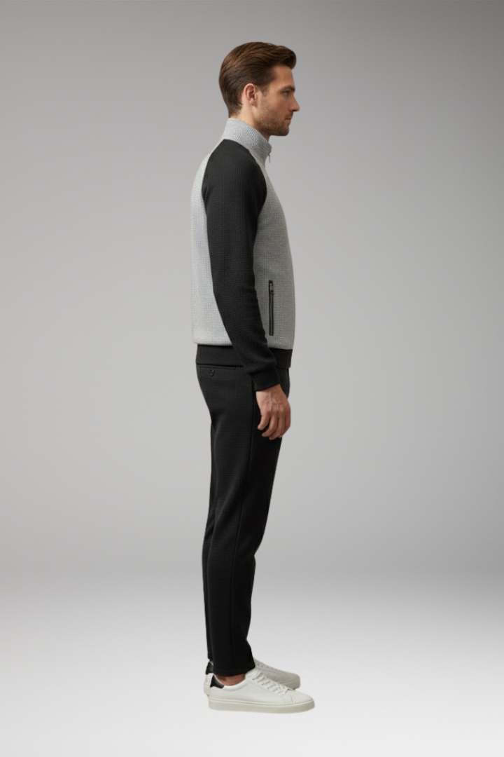 Men's Bomber Jacket Set with Zippered Pockets and Trendy Design