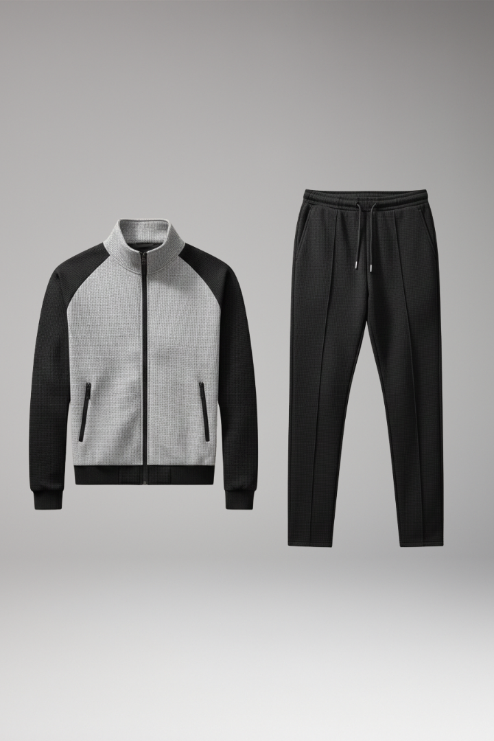 Men's Bomber Jacket Set with Zippered Pockets and Trendy Design