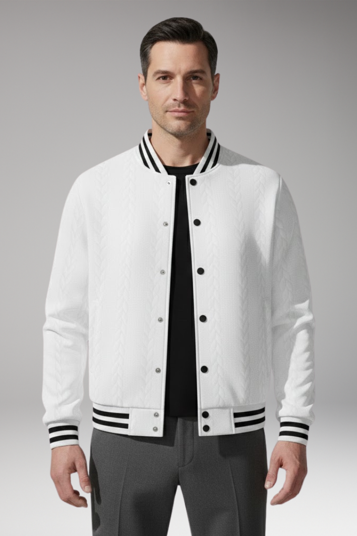 Men's Bomber Jacket with Button Placket and Elastic Cuffs