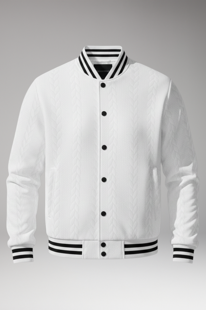 Men's Bomber Jacket with Button Placket and Elastic Cuffs