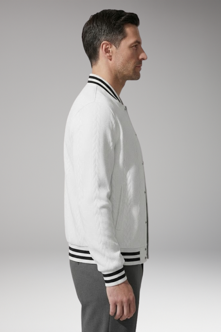 Men's Bomber Jacket with Button Placket and Elastic Cuffs