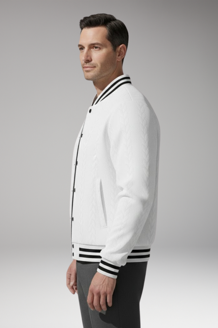 Men's Bomber Jacket with Button Placket and Elastic Cuffs