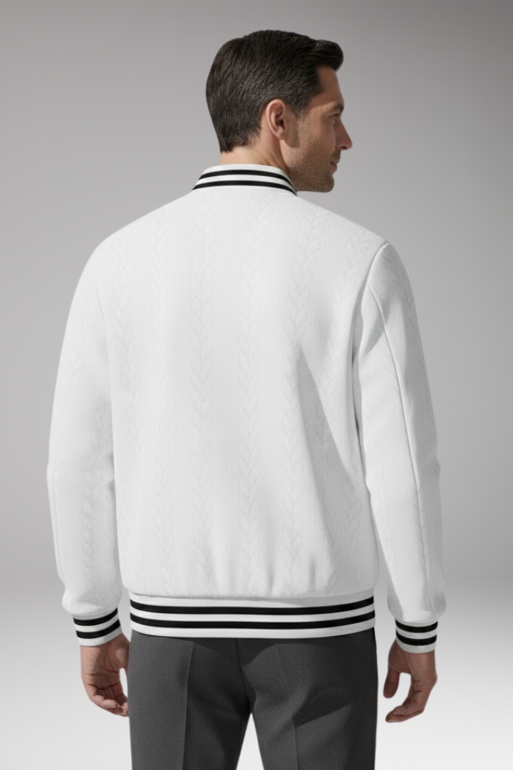Men's Bomber Jacket with Button Placket and Elastic Cuffs