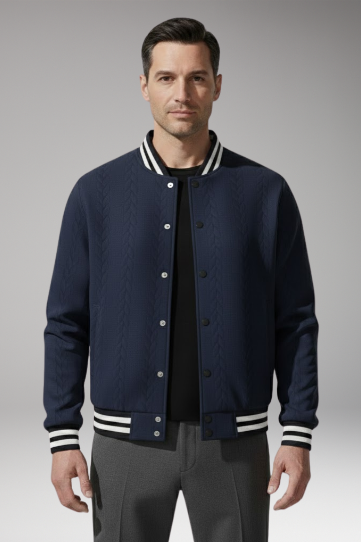 Men's Bomber Jacket with Button Placket and Elastic Cuffs