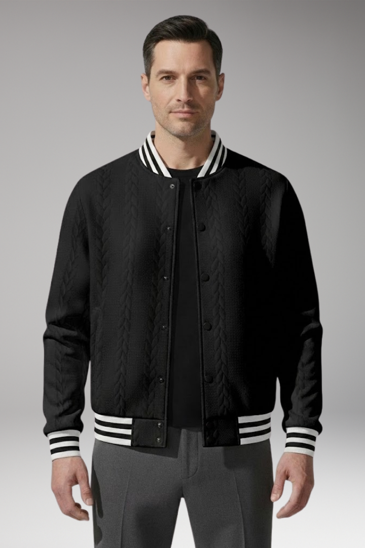 Men's Bomber Jacket with Button Placket and Elastic Cuffs