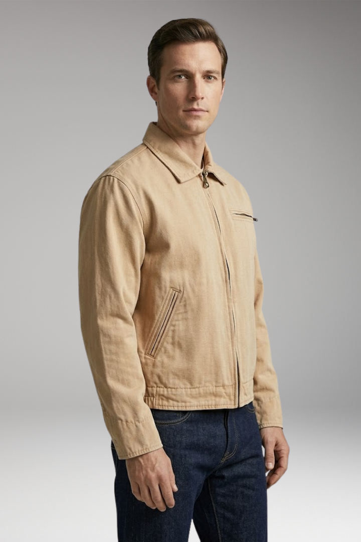 Men’s Bomber Jacket with Classic Collar and Utility Pockets