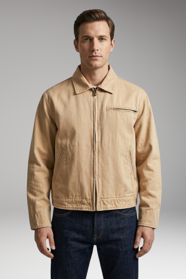 Men’s Bomber Jacket with Classic Collar and Utility Pockets
