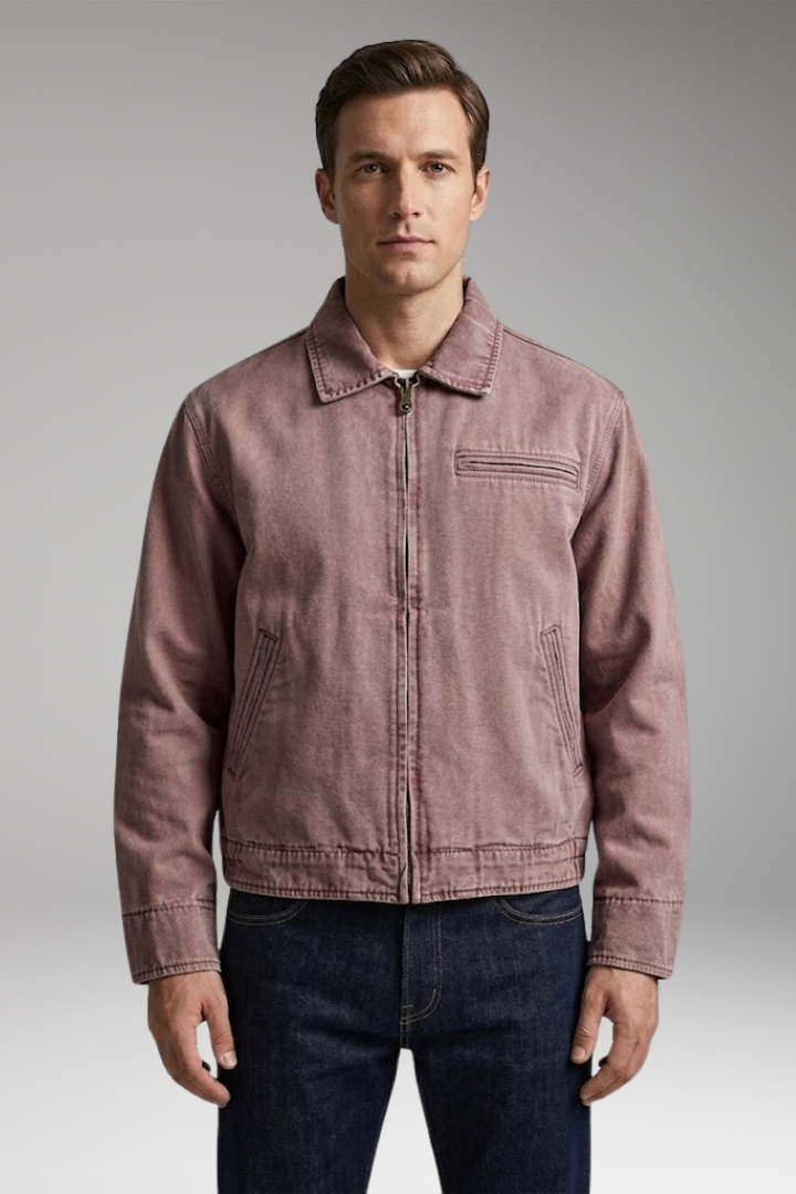 Men’s Bomber Jacket with Classic Collar and Utility Pockets