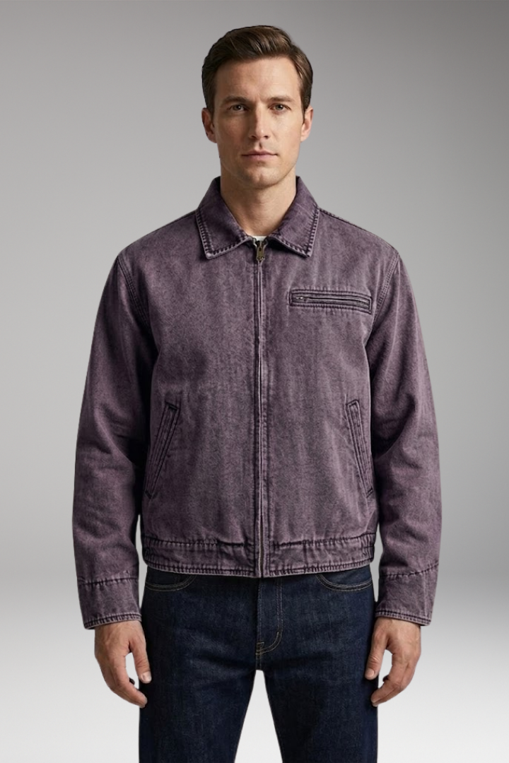 Men’s Bomber Jacket with Classic Collar and Utility Pockets