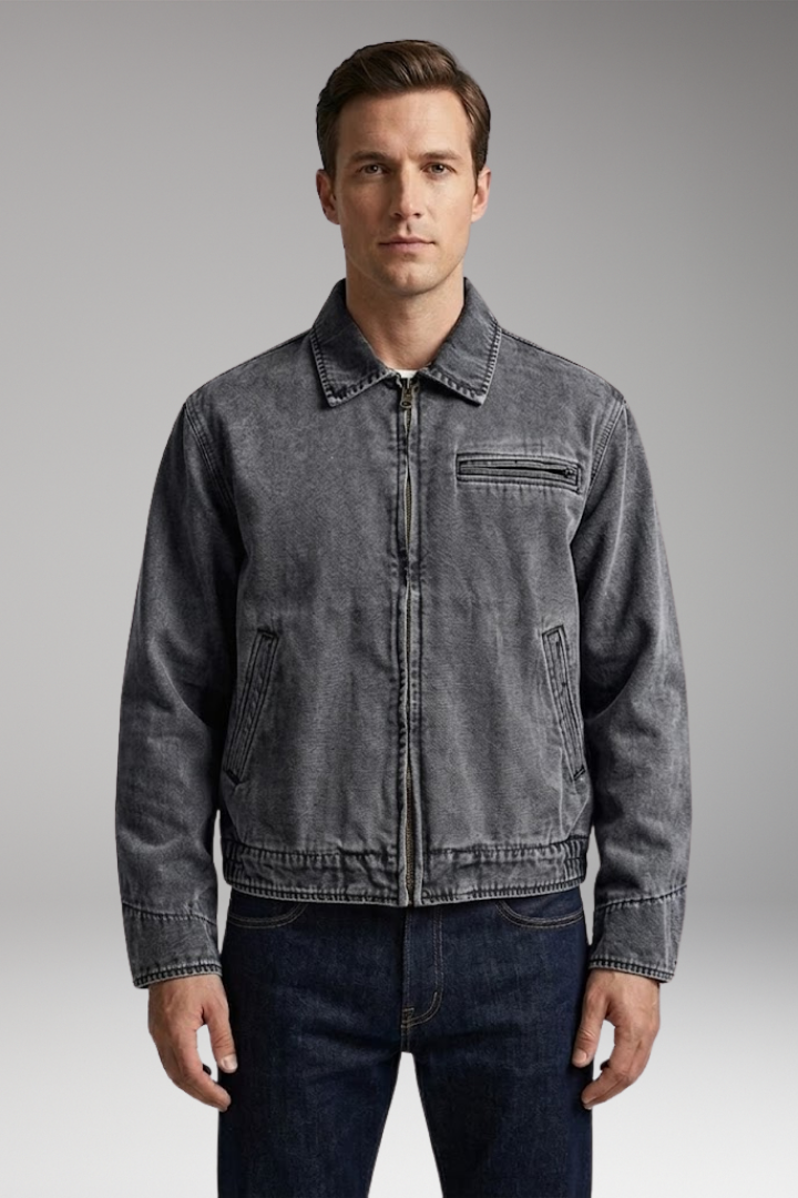 Men’s Bomber Jacket with Classic Collar and Utility Pockets