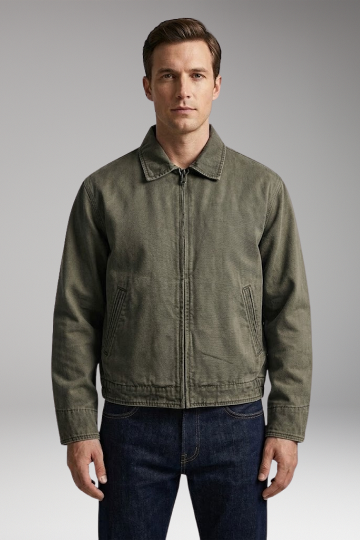 Men’s Bomber Jacket with Classic Collar and Utility Pockets