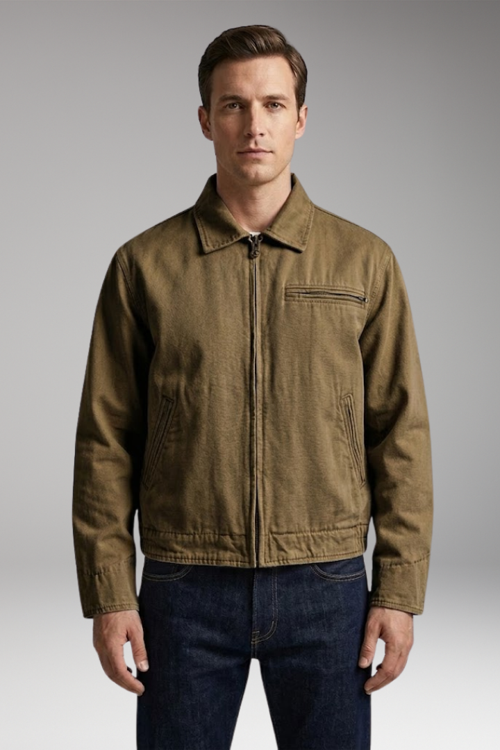 Men’s Bomber Jacket with Classic Collar and Utility Pockets