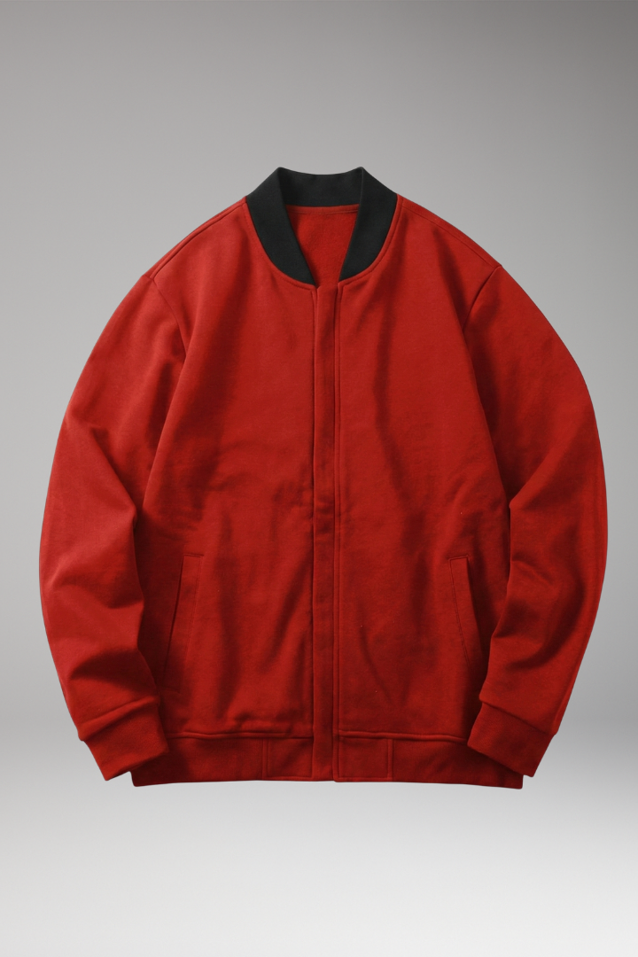 Men's Bomber Jacket with Concealed Zipper and Elastic Cuffs