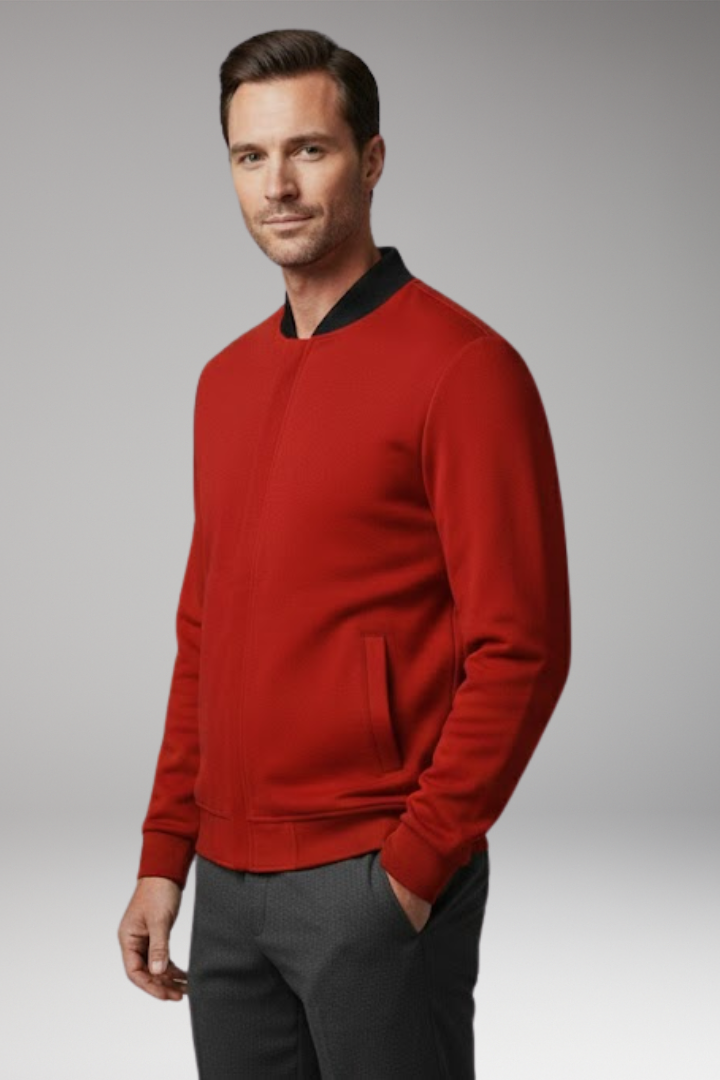 Men's Bomber Jacket with Concealed Zipper and Elastic Cuffs