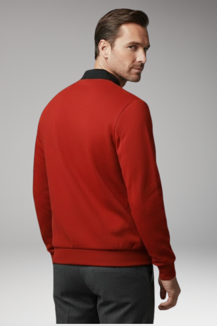 Men's Bomber Jacket with Concealed Zipper and Elastic Cuffs