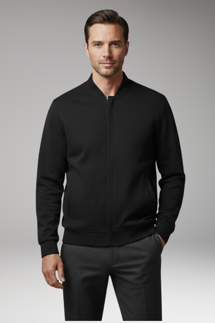 Men's Bomber Jacket with Concealed Zipper and Elastic Cuffs