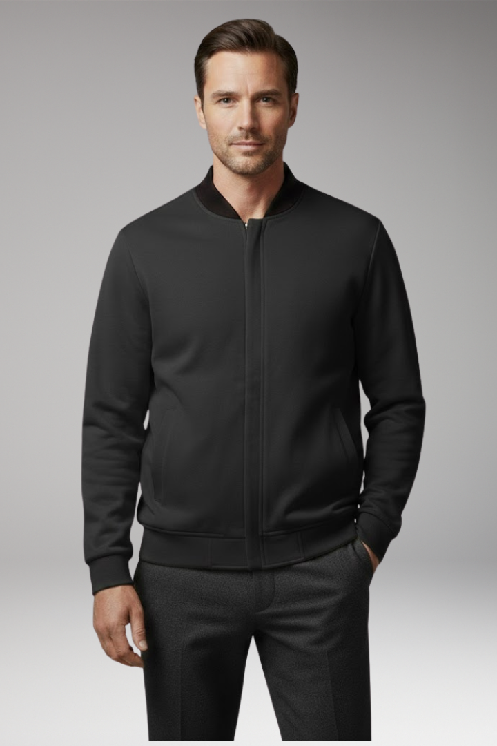 Men's Bomber Jacket with Concealed Zipper and Elastic Cuffs