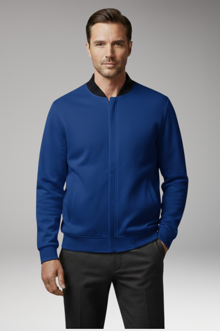 Men's Bomber Jacket with Concealed Zipper and Elastic Cuffs