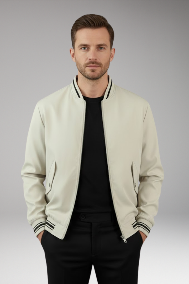 Men's Bomber Jacket with Elastic Cuffs and Functional Pockets
