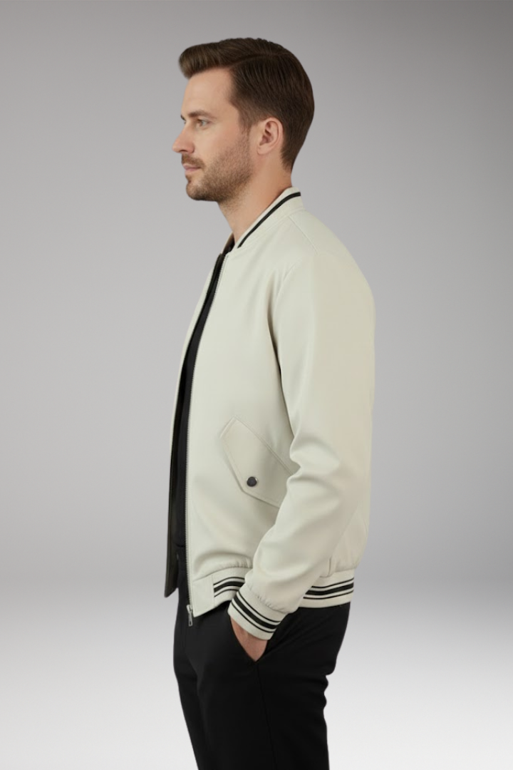 Men's Bomber Jacket with Elastic Cuffs and Functional Pockets